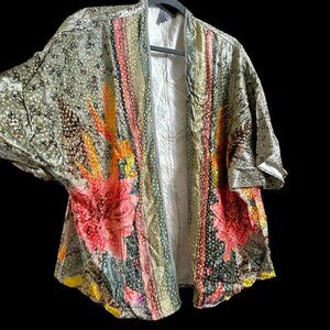 Anthropologie Bl-nk Velvet Duster Burnout Floral Kimono Robe One Size NEW Short